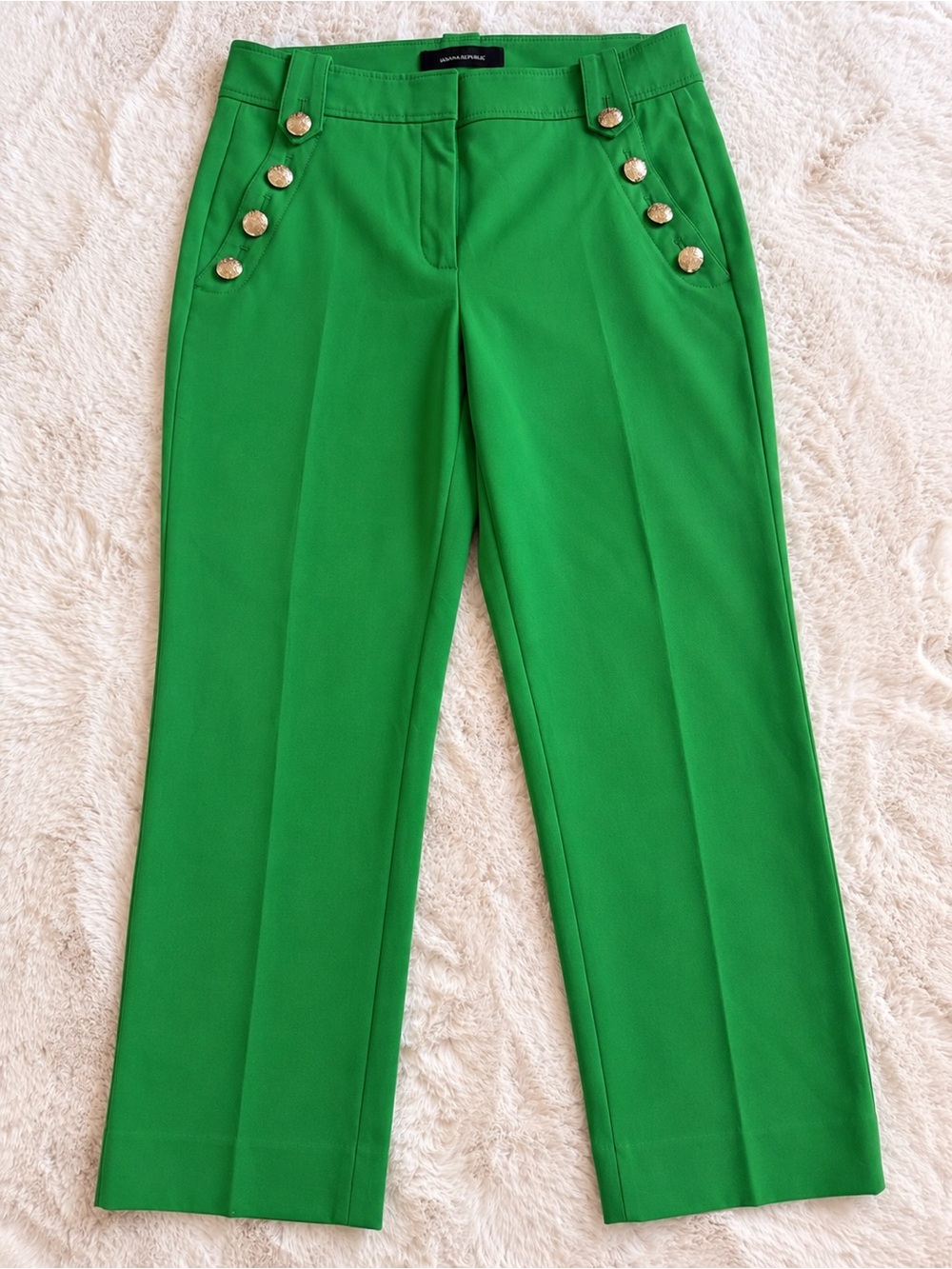 White House Black Market Bright Green Tailored Trousers with Gold Buttons